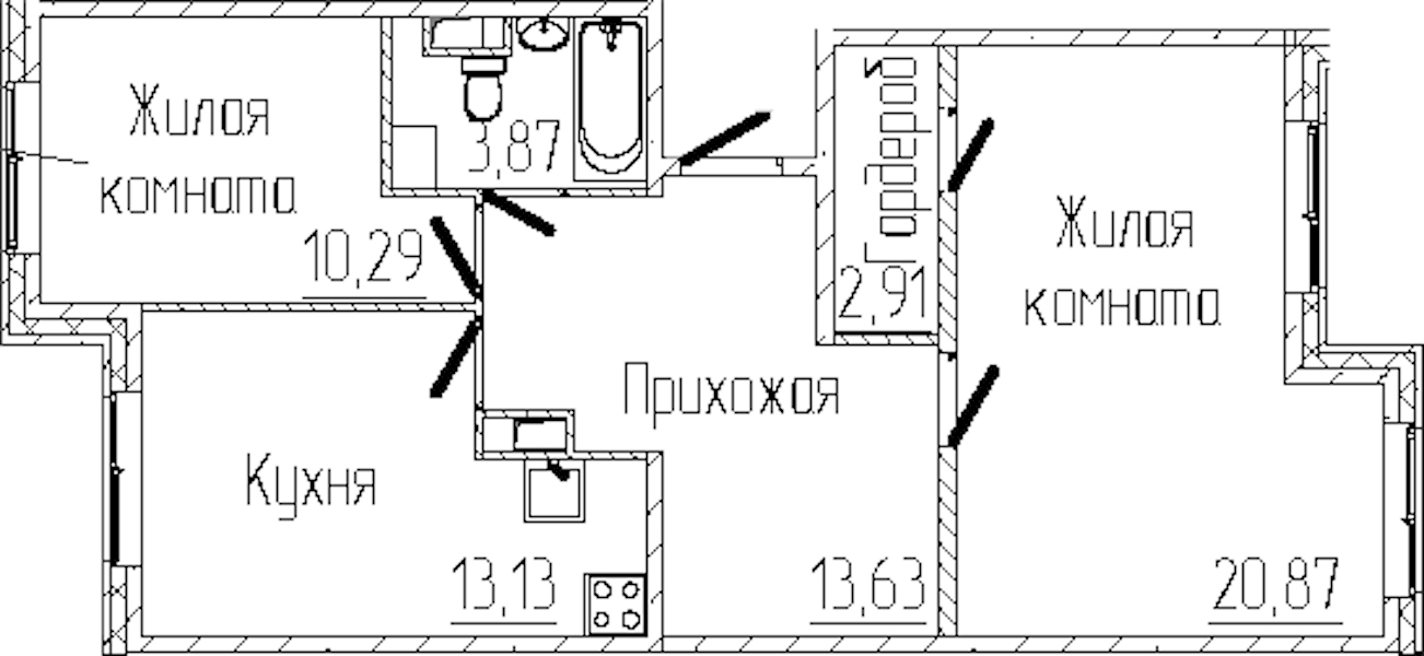 2-комнатная квартира 64.7 м², 1/6 эт., ЖК «SERTOLOVO PARK»